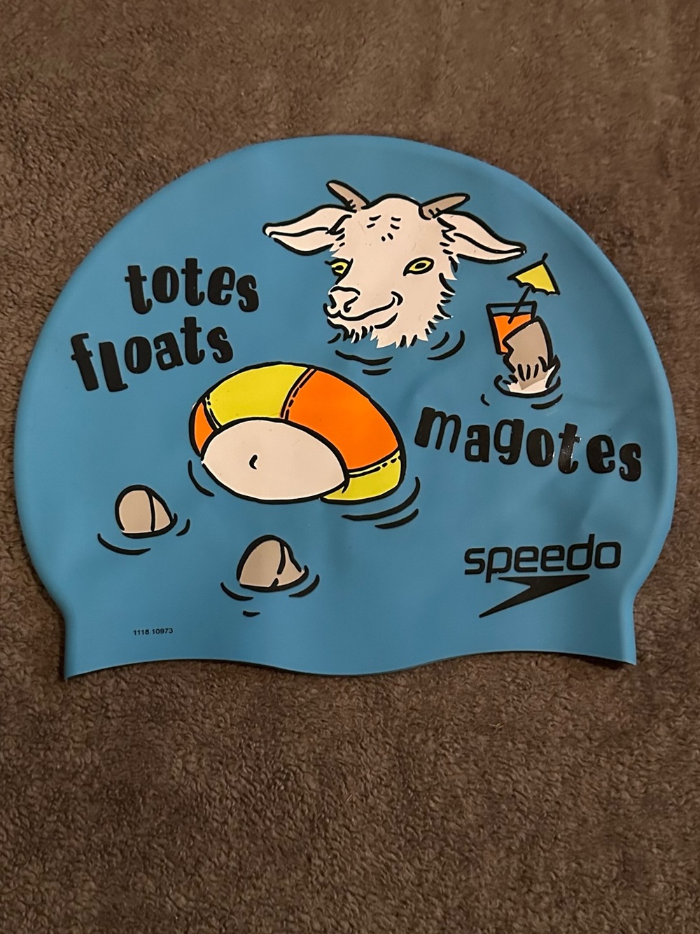 Speedo Totes Floats Magotes Blue Swim Cap Goat Graphic Model 1118 90973